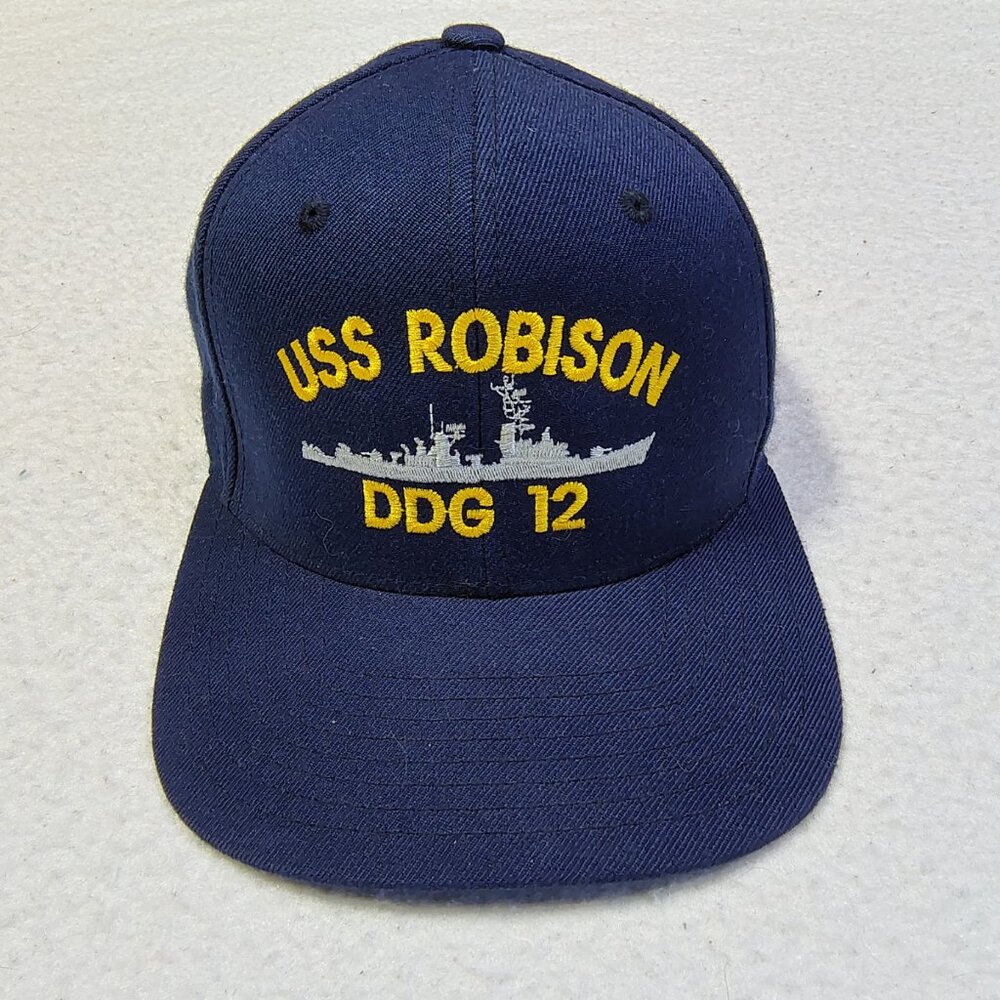 USS Robison DDG 12‎ Navy Ship Hat Cap Strap Back One Size Blue Gold Wool Blend